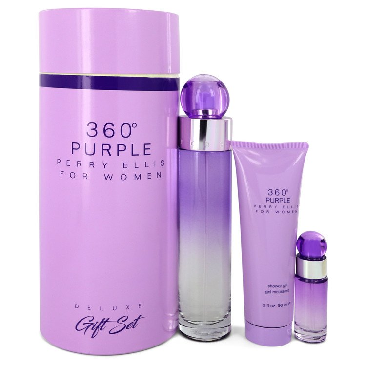 Perry Ellis 360 Purple By Perry Ellis Gift Set 3.4 Oz Eau De Parfum Spray + .25 Oz Mini Edp Spray + 3 Oz Shower Gel (Women)