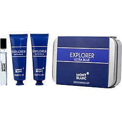 Mont Blanc Explorer Ultra Blue By Mont Blanc Eau De Parfum Spray 0.25 Oz Mini & Face Cream 1 Oz & Cleansing Gel 1 Oz (Men) - Rochan Shop