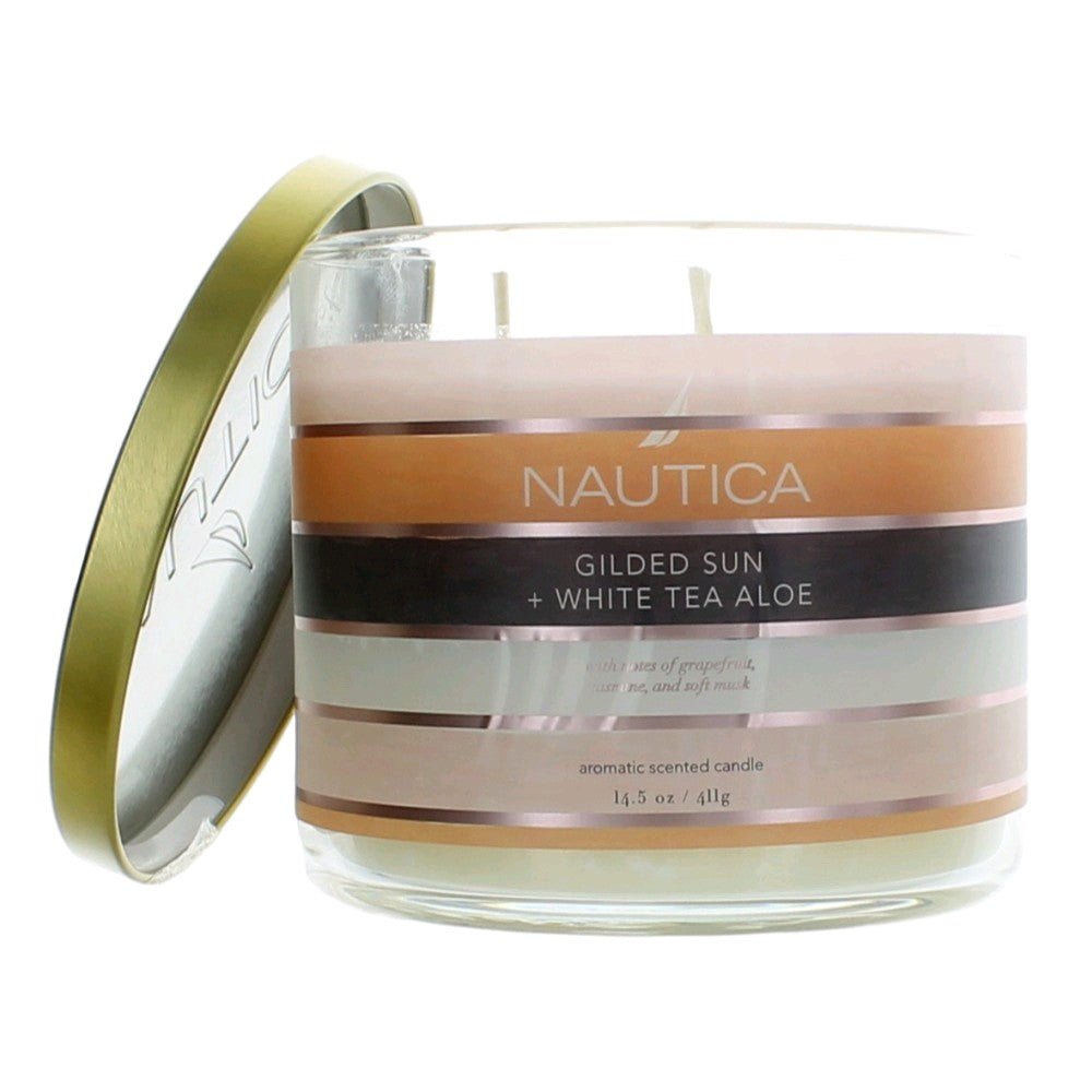 Nautica 14.5oz Soy Wax Blend 3 Wick Candle Gilded Sun & White Tea Aloe - Rochan Shop