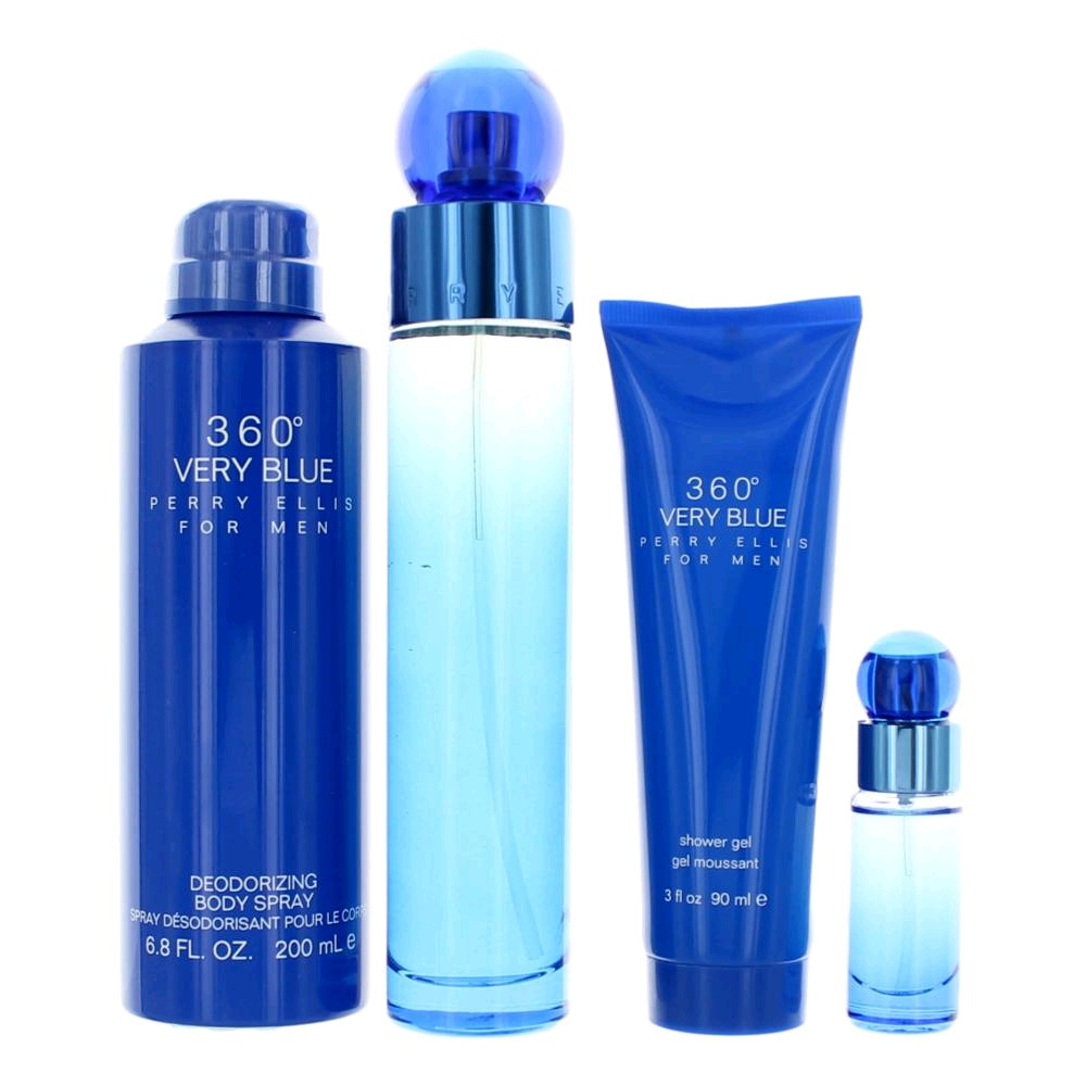 Perry Ellis 360 Very Blue By Perry Ellis, 4 Piece Gift Set For Men