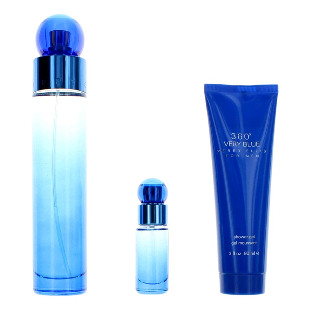 Perry Ellis 360 Very Blue By Perry Ellis, 3 Piece Gift Set For Men