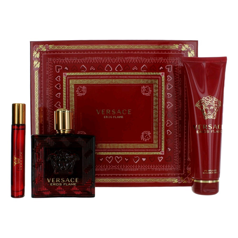 Eros Flame By Versace, 3 Piece Gift Set For Men