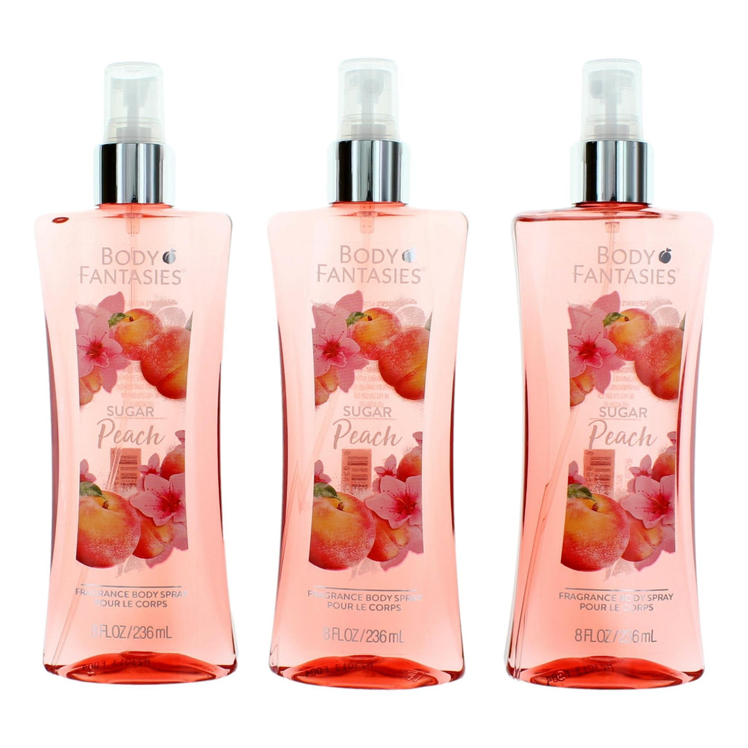 Sugar Peach By Body Fantasies, 3 Pack 8oz Fragrance Body Spray Women