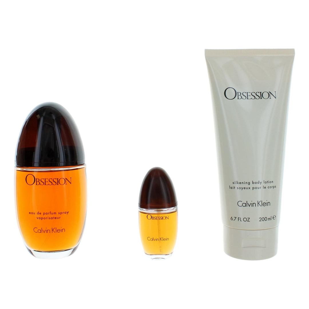 Obsession By Calvin Klein, 3 Piece Gift Set With 3.3 Oz For Women