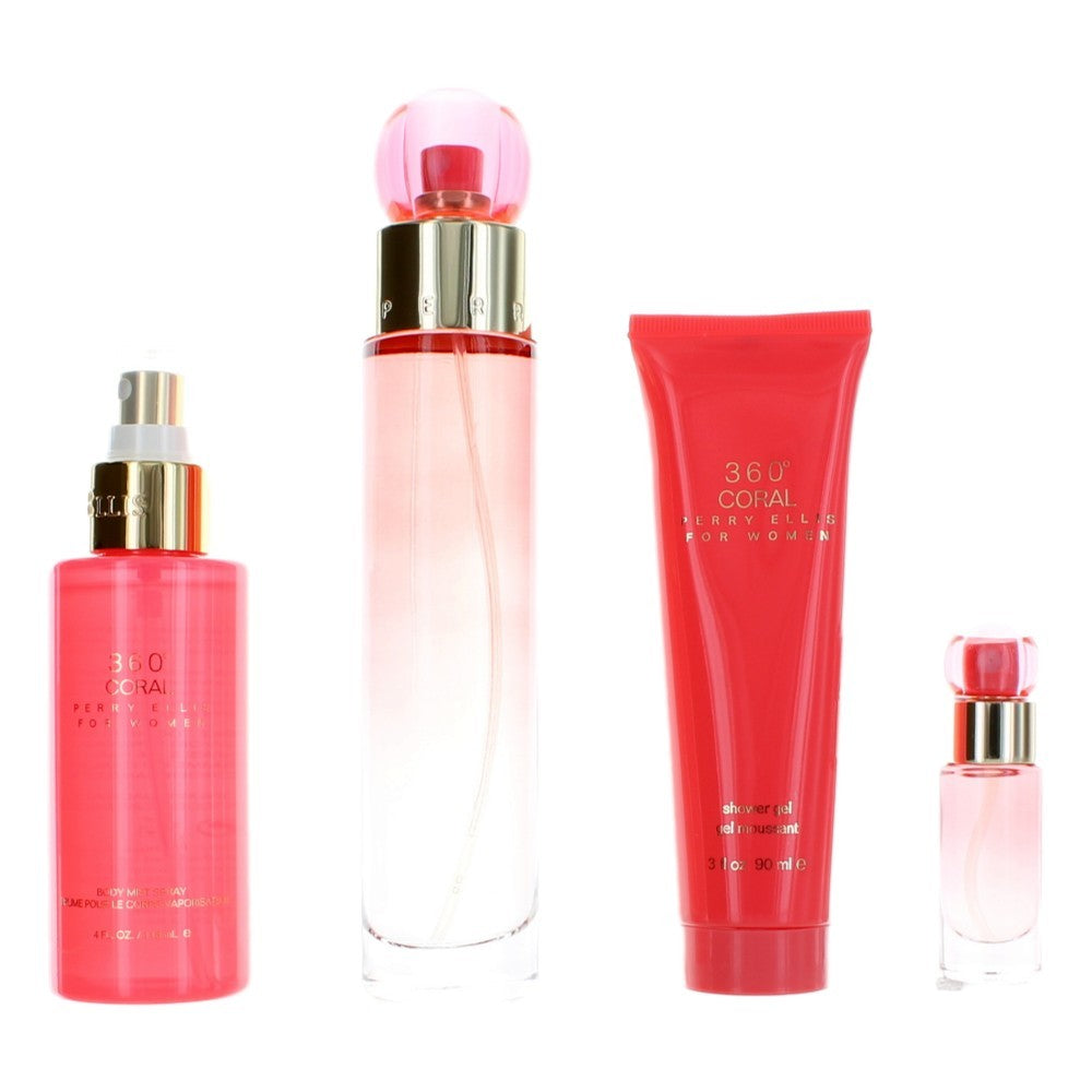 Perry Ellis 360 Coral By Perry Ellis, 4 Piece Gift Set For Women