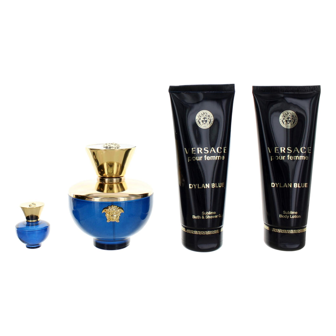 Versace Pour Femme Dylan Blue By Versace, 4 Piece Gift Set For Women