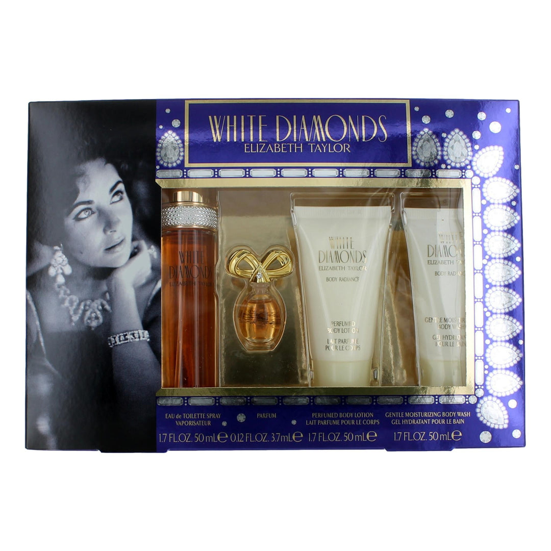 White Diamonds By Elizabeth Taylor, 4 Piece Gift Set Women (With 1.7oz)