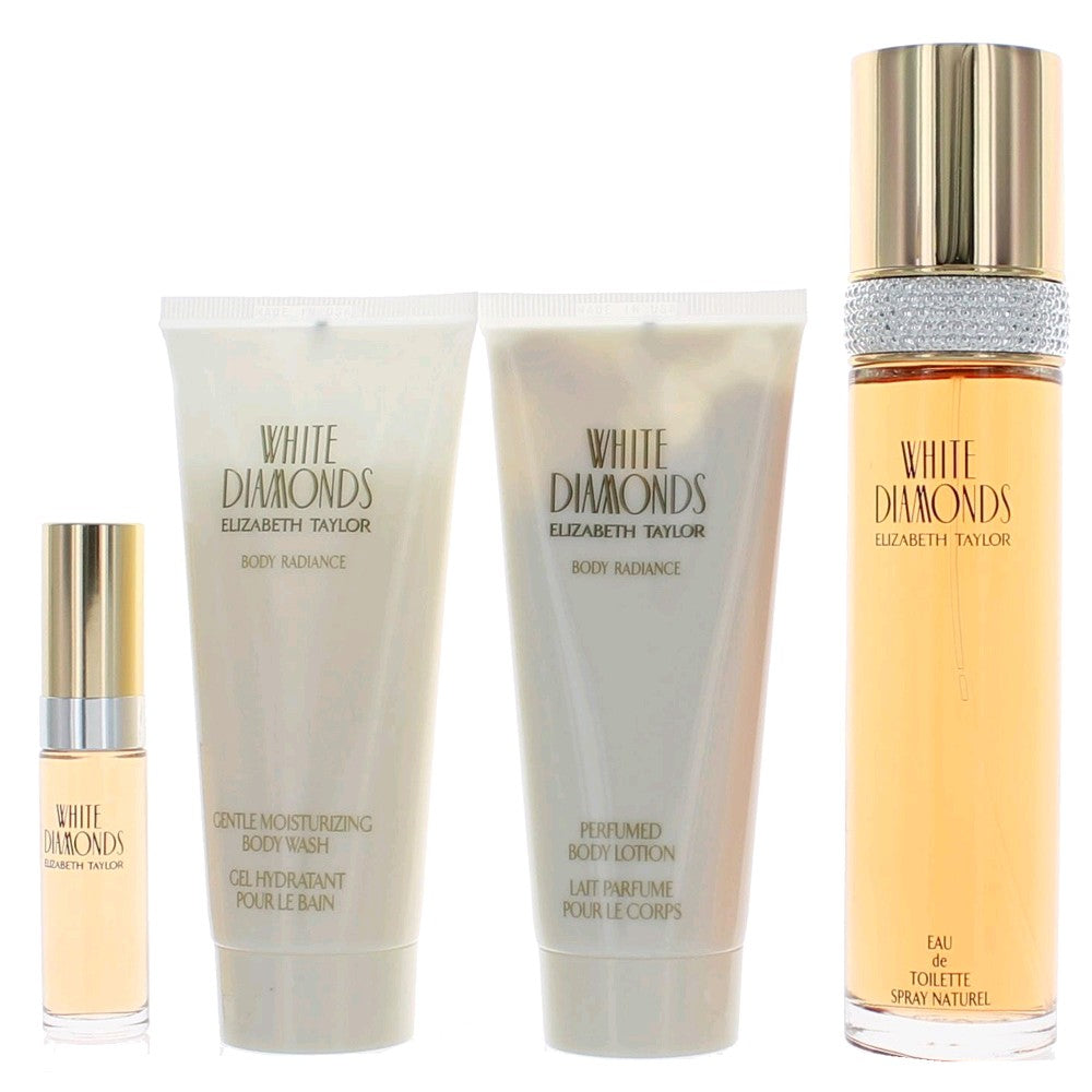 White Diamonds By Elizabeth Taylor, 4 Piece Gift Set Women With 3.4oz