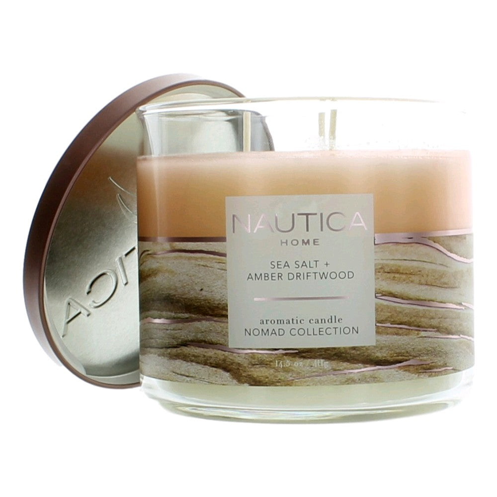 Nautica 14.5oz Soy Wax Blend 3 Wick Candle Sea Salt &amp; Amber Driftwood
