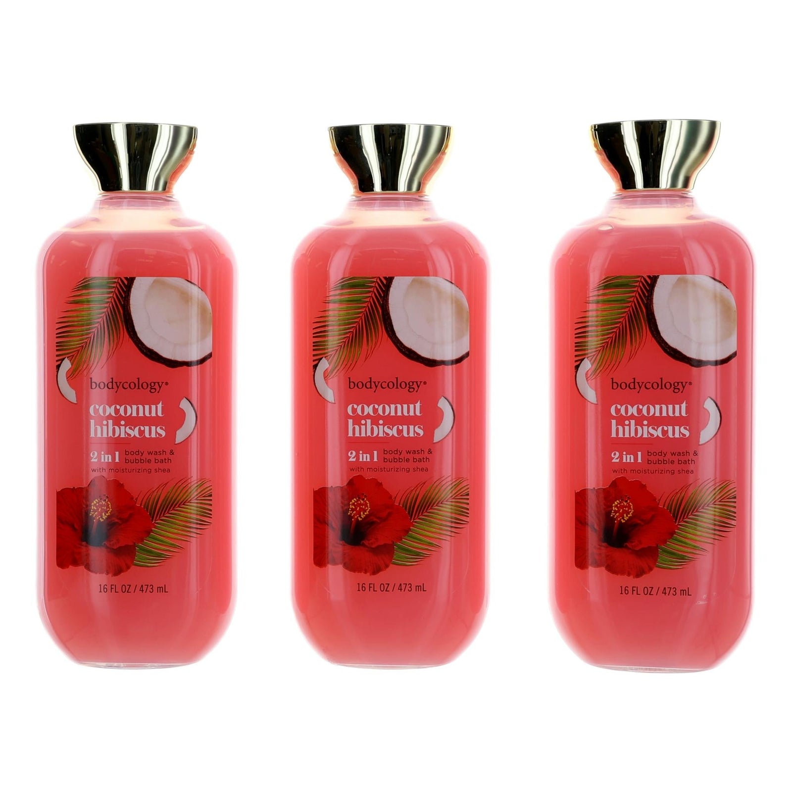 Coconut Hibiscus By Bodycology, 3 Pack 16oz 2 In 1 Body Wash & Bubble Bath Women - Rochan Shop