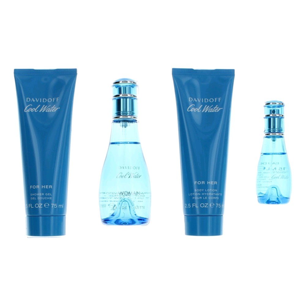 Cool Water By Davidoff, 4 Piece Gift Set For Women - Rochan Shop