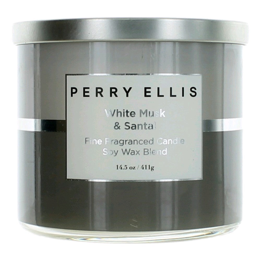 Perry Ellis 14.5 Oz Soy Wax Blend 3 Wick Candle White Musk &amp; Santal