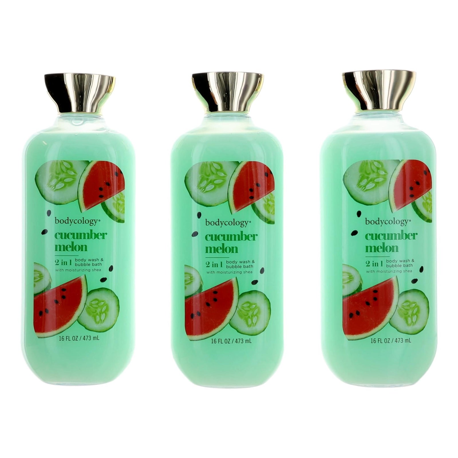 Cucumber Melon By Bodycology, 3 Pack 16oz 2 In 1 Body Wash & Bubble Bath Women - Rochan Shop