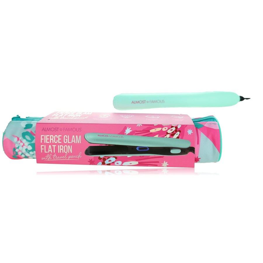 Fierce Glam By Almost Famous, Flat Iron With Travel Pouch Turquoise - Rochan Shop