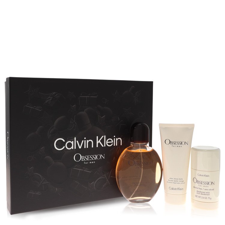 Obsession By Calvin Klein Gift Set 4.2 Oz Eau De Toilette Spray + 3.4 Oz After Shave Balm + 2.6 Oz Deodorant Stick (Men) - Rochan Shop