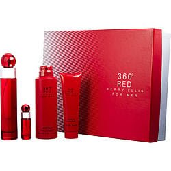 Perry Ellis 360 Red By Perry Ellis Edt Spray 3.4 Oz & Shower Gel 3 Oz & Deodorant Body Spray 6 Oz & Edt Spray 0.25 Oz Mini (Men) - Rochan Shop