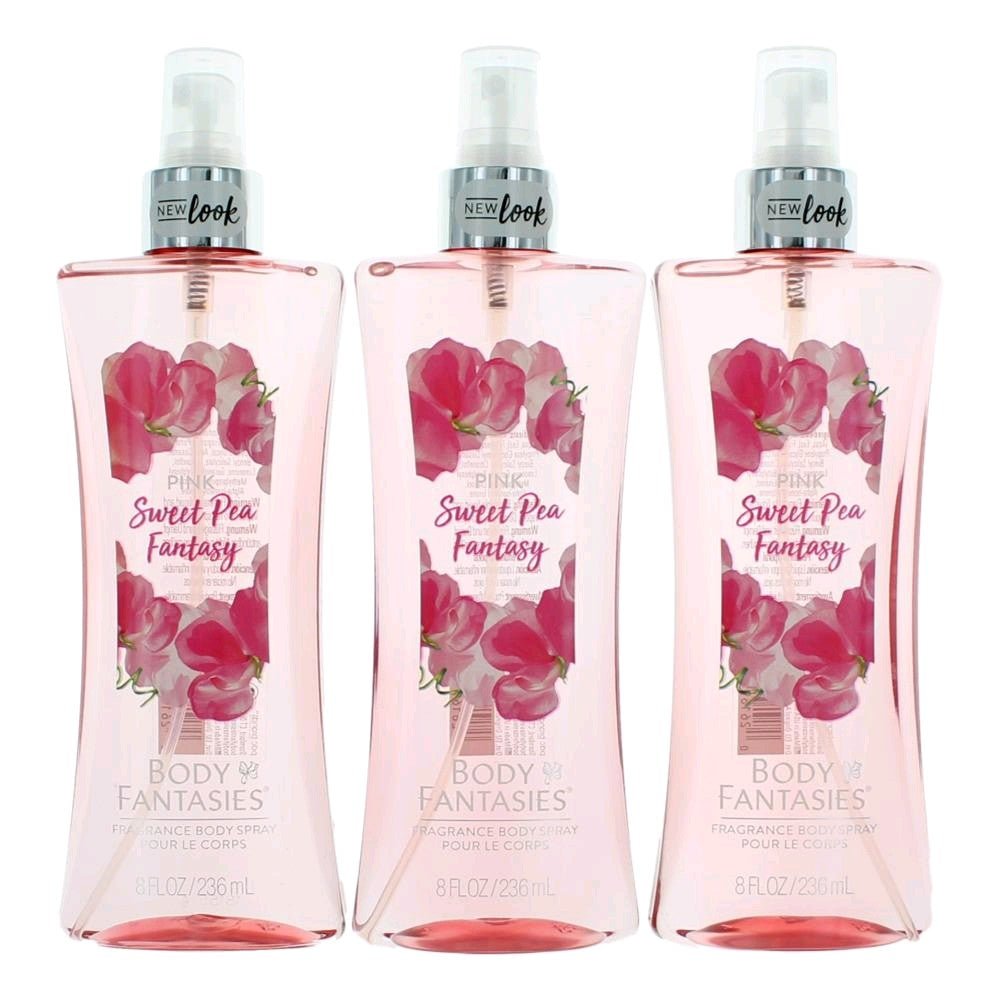 Pink Sweet Pea Fantasy By Body Fantasies, 3 Pack 8oz Fragrance Body Spray Women - Rochan Shop