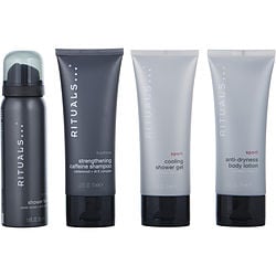 Rituals By Rituals Rituals Homme Set: Shower Foam 1.7oz + Strenghtening Caffeine Shampoo 2.3oz + Sport Anti Dry Body Lotion 2.3oz + Sport Cooling Shower Gel 2.3oz (Men) - Rochan Shop
